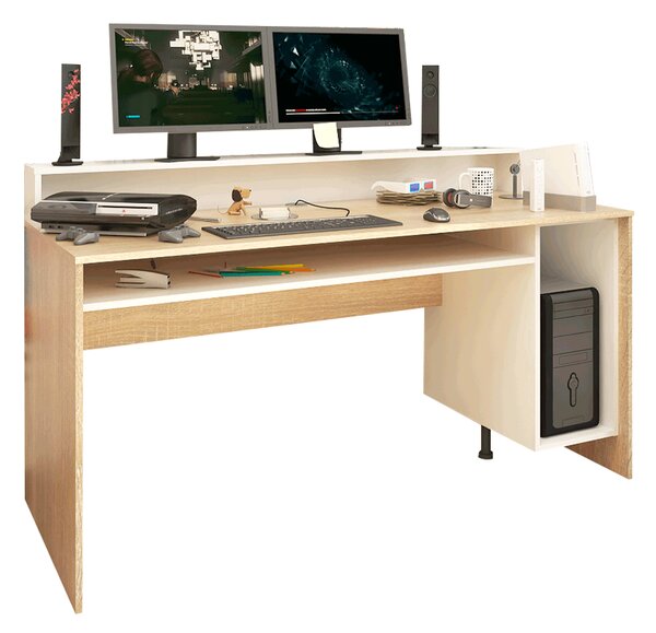 KONDELA Számítógépasztal/gamer asztal, sonoma tölgy/fehér, TEZRO NEW