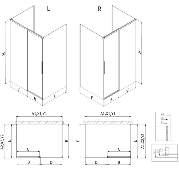 Mexen Rox-3S, 3 falú, kihúzható zuhanykabin 110 x 110 cm, 8 mm-es átlátszó üveg, króm profil, 8C2-110-110-01-00-3S