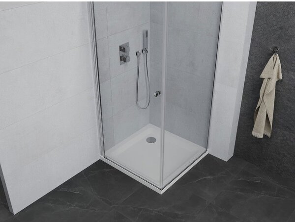 Mexen Pretoria zuhanykabin nyíló 70 x 70 cm, átlátszó, króm + Flat zuhanytálca - 852-070-070-01-00-4010
