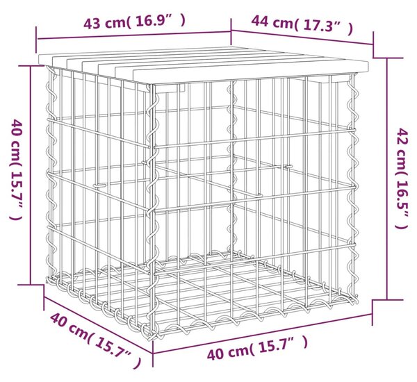 Impregnált fenyőfa gabion kerti pad 43 x 44 x 42 cm