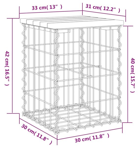 Impregnált fenyőfa gabion kerti pad 33 x 31 x 42 cm