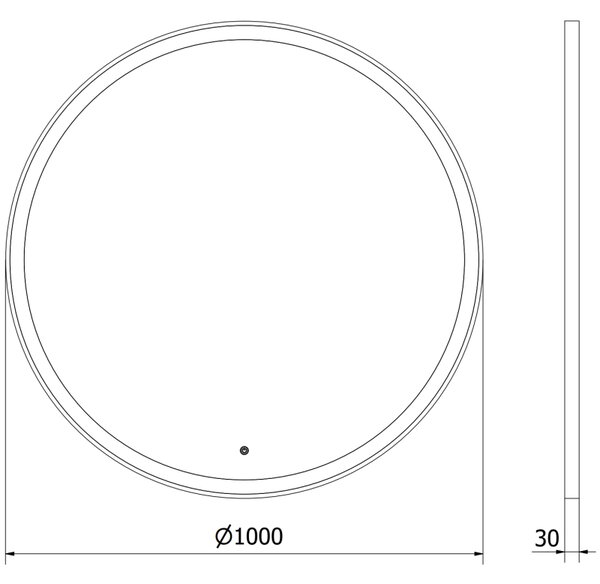 Mexen Esso kerek LED háttérvilágítású fürdőszobai tükör 100cm 6000K páramentes fűtőbetét fekete keret 9825-100-100-611-70