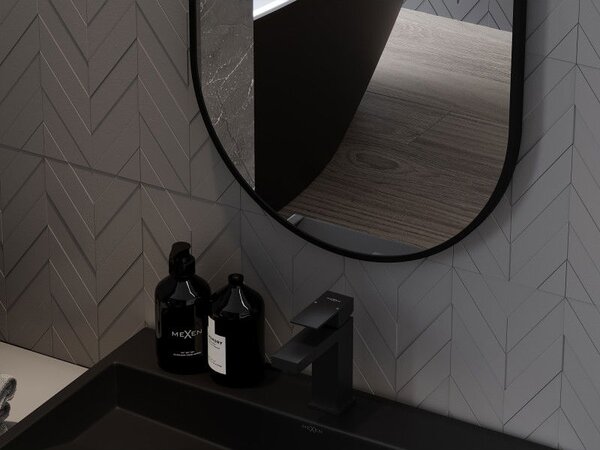 Mexen Loft ovális fürdőszobai tükör 100 x 35 cm, fekete keret - 9851-100-035-000-70