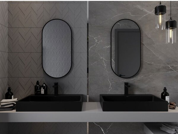 Mexen Loft ovális fürdőszobai tükör 80 x 40 cm, fekete keret - 9851-080-040-000-70
