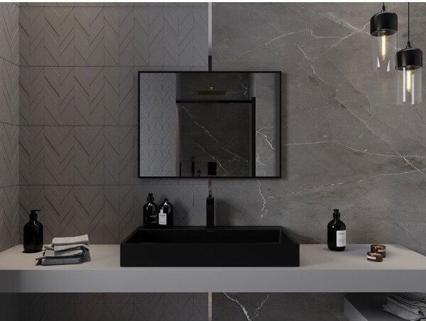 Mexen Loft téglalap alakú fürdőszobai tükör 80 x 60 cm, fekete keret - 9852-080-060-000-70
