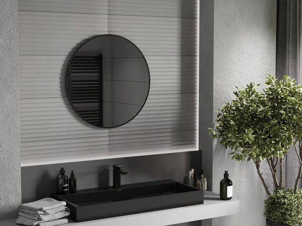 Mexen Loft kerek fürdőszobai tükör 70 cm, fekete keret - 9850-070-070-000-70