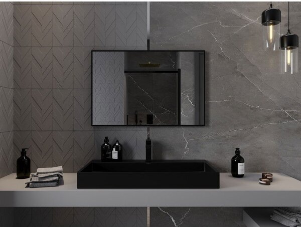 Mexen Loft téglalap alakú fürdőszobai tükör 90 x 60 cm, fekete keret - 9852-090-060-000-70