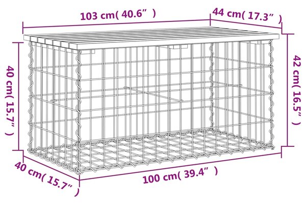 Impregnált fenyőfa gabion kerti pad 103 x 44 x 42 cm