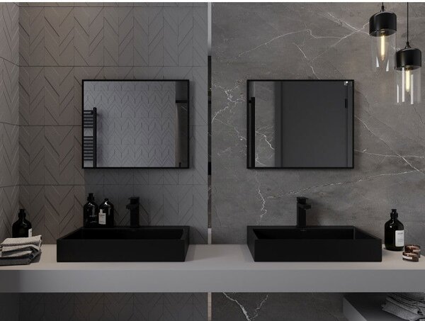 Mexen Loft téglalap alakú fürdőszobai tükör 60 x 50 cm, fekete keret - 9852-060-050-000-70