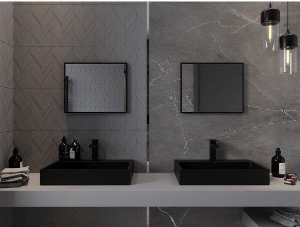 Mexen Loft téglalap alakú fürdőszobai tükör 50 x 40 cm, fekete keret - 9852-050-040-000-70