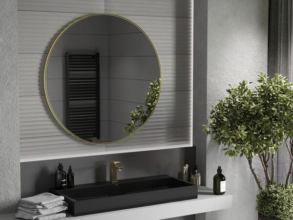 Mexen Loft kerek fürdőszobai tükör 100 cm, arany keret - 9850-100-100-000-50