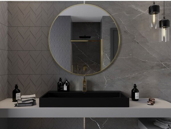 Mexen Loft kerek fürdőszobai tükör 100 cm, arany keret - 9850-100-100-000-50