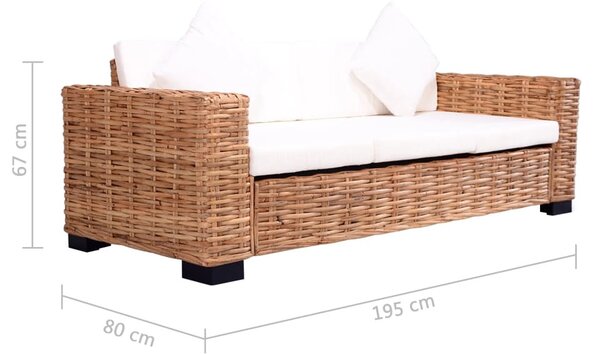 3-személyes természetes rattan kerti kanapé