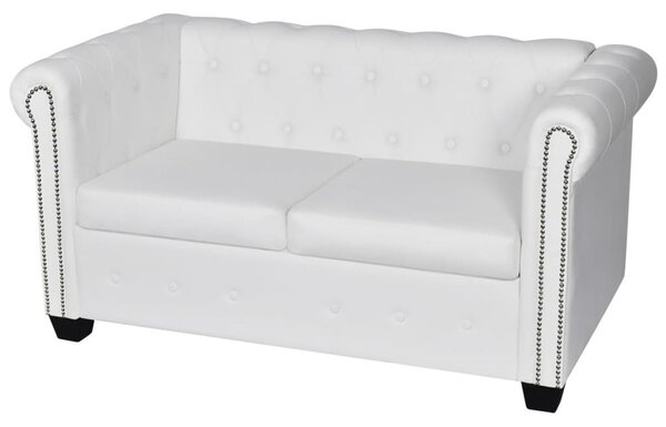 2 személyes és 3 személyes fehér műbőr Chesterfield kanapé