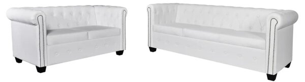 2 személyes és 3 személyes fehér műbőr Chesterfield kanapé