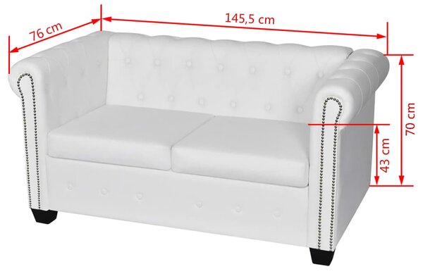2 személyes és 3 személyes fehér műbőr Chesterfield kanapé
