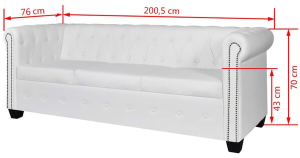 2 személyes és 3 személyes fehér műbőr Chesterfield kanapé