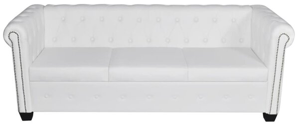 2 személyes és 3 személyes fehér műbőr Chesterfield kanapé