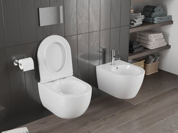 Mexen Carmen perem nélküli Rimless Tornado WC csésze lassan záródó slim duroplast ülőkével, fényes fehér - 30880500T