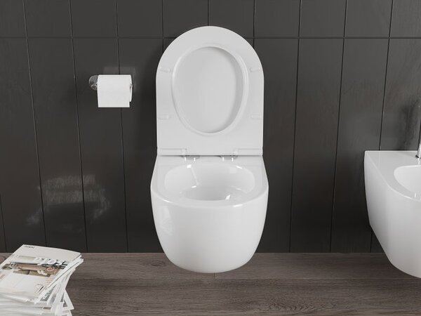 Mexen Carmen perem nélküli Rimless Tornado WC csésze lassan záródó slim duroplast ülőkével, fényes fehér - 30880500T