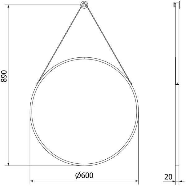 Mexen String, kerek fürdőszobai tükör csíkon 60 cm, keret színe fekete matt, 9854-060-060-000-70