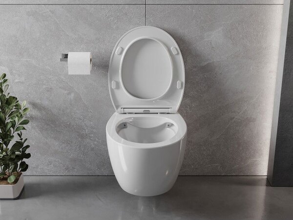Mexen Egg perem nélküli WC-csésze lassan csukódó, vékony duroplast tetővel, fényes fehér - 30245000