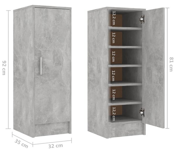 Betonszürke szerelt fa cipősszekrény 32 x 35 x 92 cm