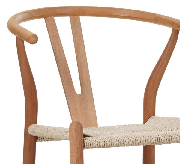 Bárszék Wishbone, gumi fából és kötélből, natúr árnyalatú, 55x49x108 cm