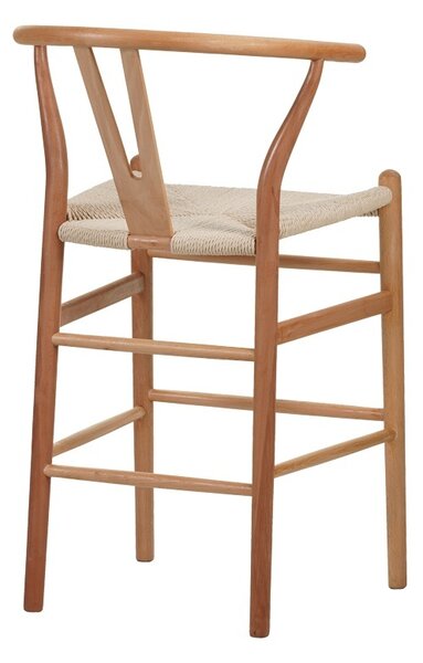 Bárszék Wishbone, gumi fából és kötélből, natúr árnyalatú, 55x49x108 cm