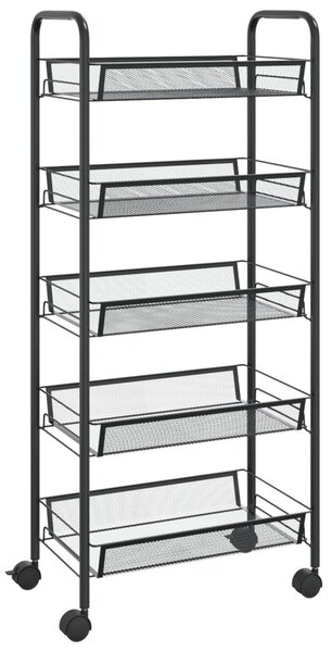 5 szintes fekete vas konyhai kerekes kocsi 46 x 26 x 105 cm