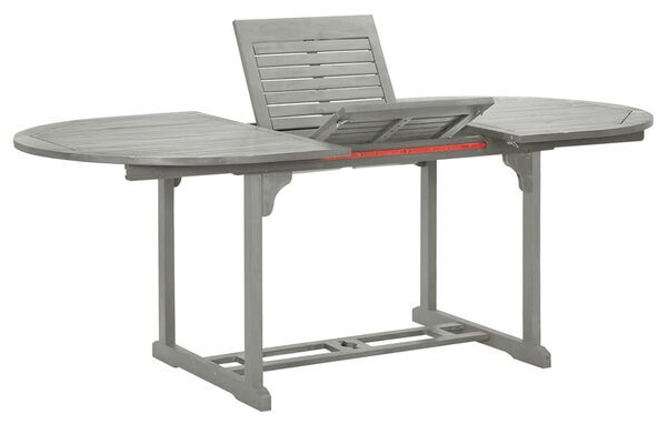 5 darabos, tömör akácfa kerti étkezőgarnitúra (150-200) x 100 cm, szürke