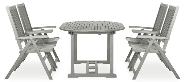 5 darabos, tömör akácfa kerti étkezőgarnitúra (150-200) x 100 cm, szürke