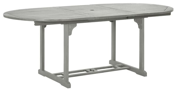 5 darabos, tömör akácfa kerti étkezőgarnitúra (150-200) x 100 cm, szürke