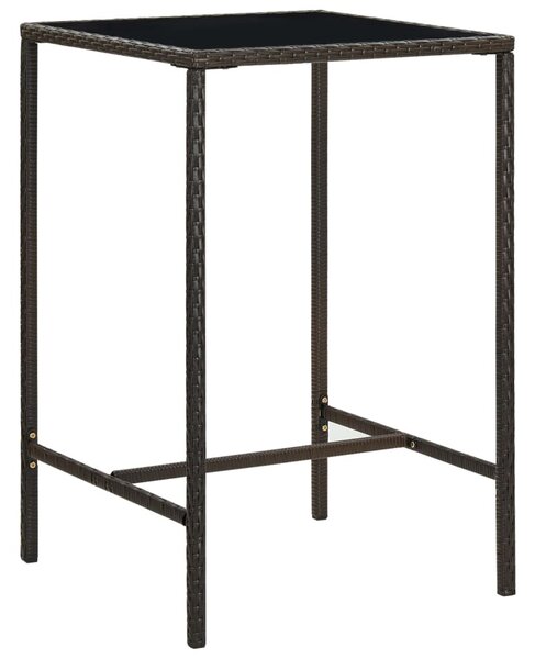 Barna polyrattan és üveg kerti bárasztal 70 x 70 x 110 cm