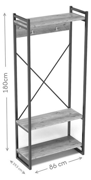 Fogas, Baker, fekete fém és fehér melamin, 90x34x180 cm