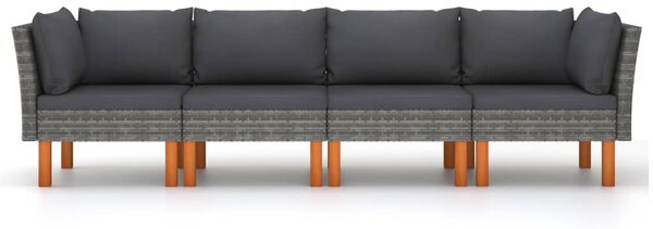 4 személyes szürke polyrattan kerti kanapé párnákkal