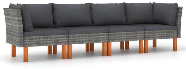 4 személyes szürke polyrattan kerti kanapé párnákkal