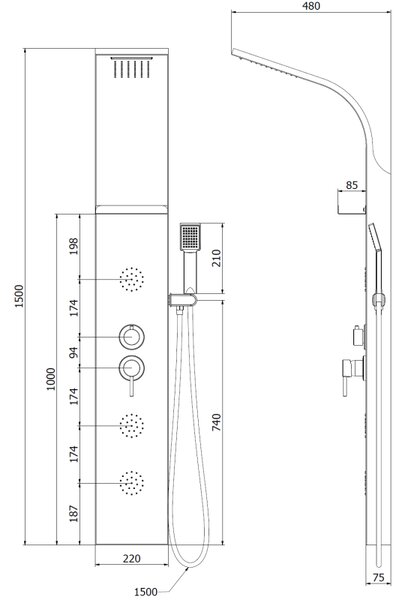 Mexen Borg zuhanypanel, króm - 7615-03-00