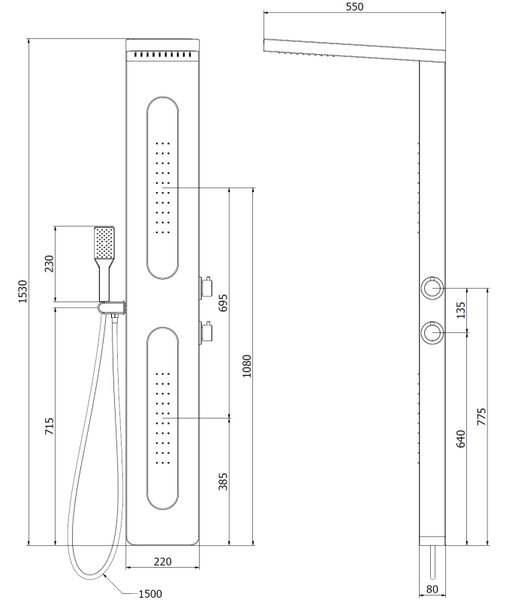 Mexen Mano zuhanypanel, fekete - 7609-02-70