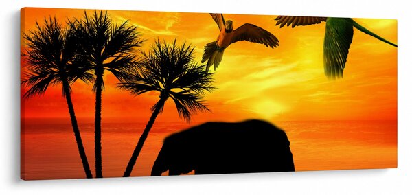 Kép - papagájok és elefántok (120x50 cm)