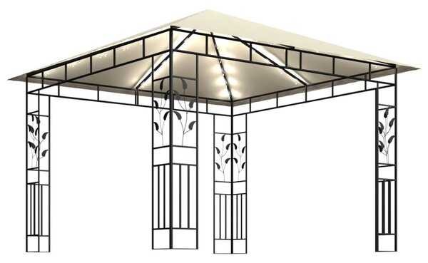 Krémszínű pavilon szúnyoghálóval/LED fényfüzérrel 3x3x2,73 m