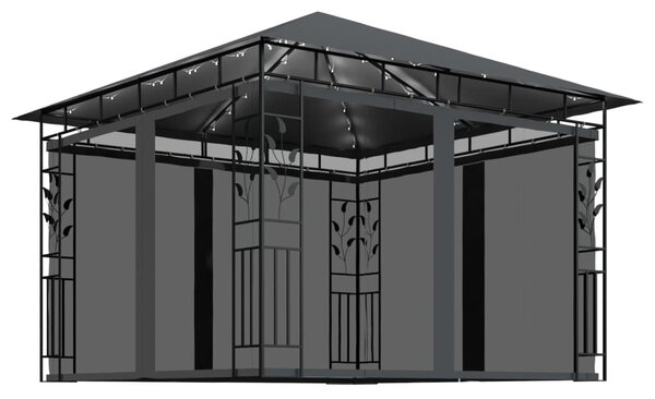Antracit pavilon szúnyoghálóval/LED fényfüzérrel 3 x 3 x 2,73 m