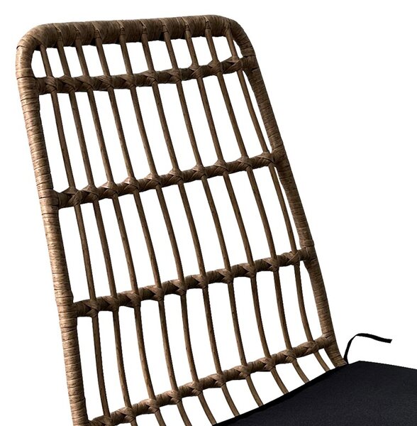 Kerti asztal és szék szett, Naoki U, natúr rattan/fekete fém, 160x90x78 cm, 5 db-os
