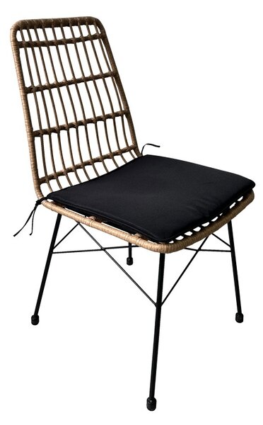 Kerti asztal és szék szett, Naoki U, natúr rattan/fekete fém, 160x90x78 cm, 5 db-os