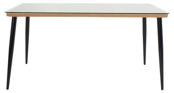Kerti asztal és szék szett, Naoki U, natúr rattan/fekete fém, 160x90x78 cm, 5 db-os
