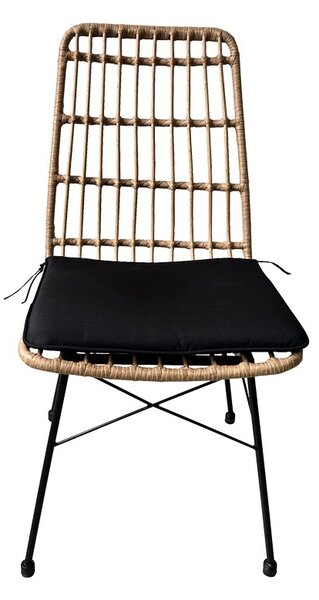 Kerti asztal és szék szett, Naoki U, natúr rattan/fekete fém, 160x90x78 cm, 5 db-os