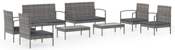 8 részes szürke polyrattan kerti bútorszett párnákkal