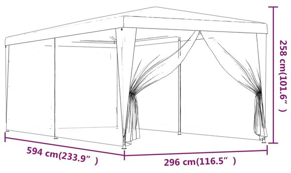 Kék HDPE rendezvénysátor 6 hálós oldalfallal 3 x 6 m