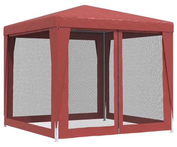 Piros HDPE rendezvénysátor 4 hálós oldalfallal 2,5x2,5 m
