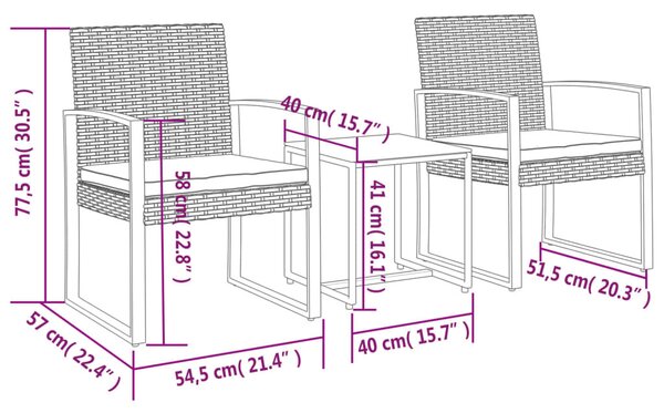 3 részes barna polyrattan kerti étkezőgarnitúra párnákkal